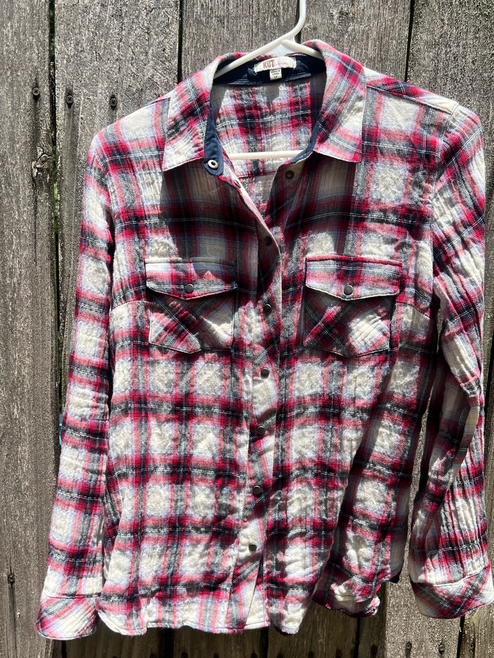 Kut from the Kloth Red, White & Black Plaid Shirt